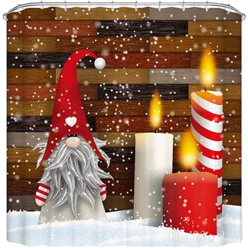 Коледен Гном Снежен Човек От Ho Me Pipi Завеса За Душ От Водоустойчив Полиестер Снежинка Със Свещ Декор За Баня Изображение 1