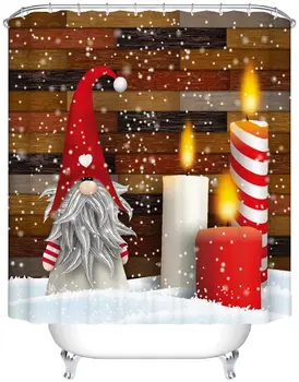 Коледен Гном Снежен Човек От Ho Me Pipi Завеса За Душ От Водоустойчив Полиестер Снежинка Със Свещ Декор За Баня Изображение 3