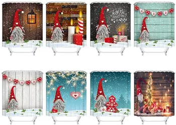 Коледен Гном Снежен Човек От Ho Me Pipi Завеса За Душ От Водоустойчив Полиестер Снежинка Със Свещ Декор За Баня Изображение 4