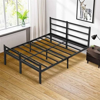 [Продажбата на Flash] пълен размер рамка на легло с таблата 14-инчов метална платформа Рамка на легло Лесна за сглобяване Противоскользящий Черен [В наличност в САЩ] Изображение 0